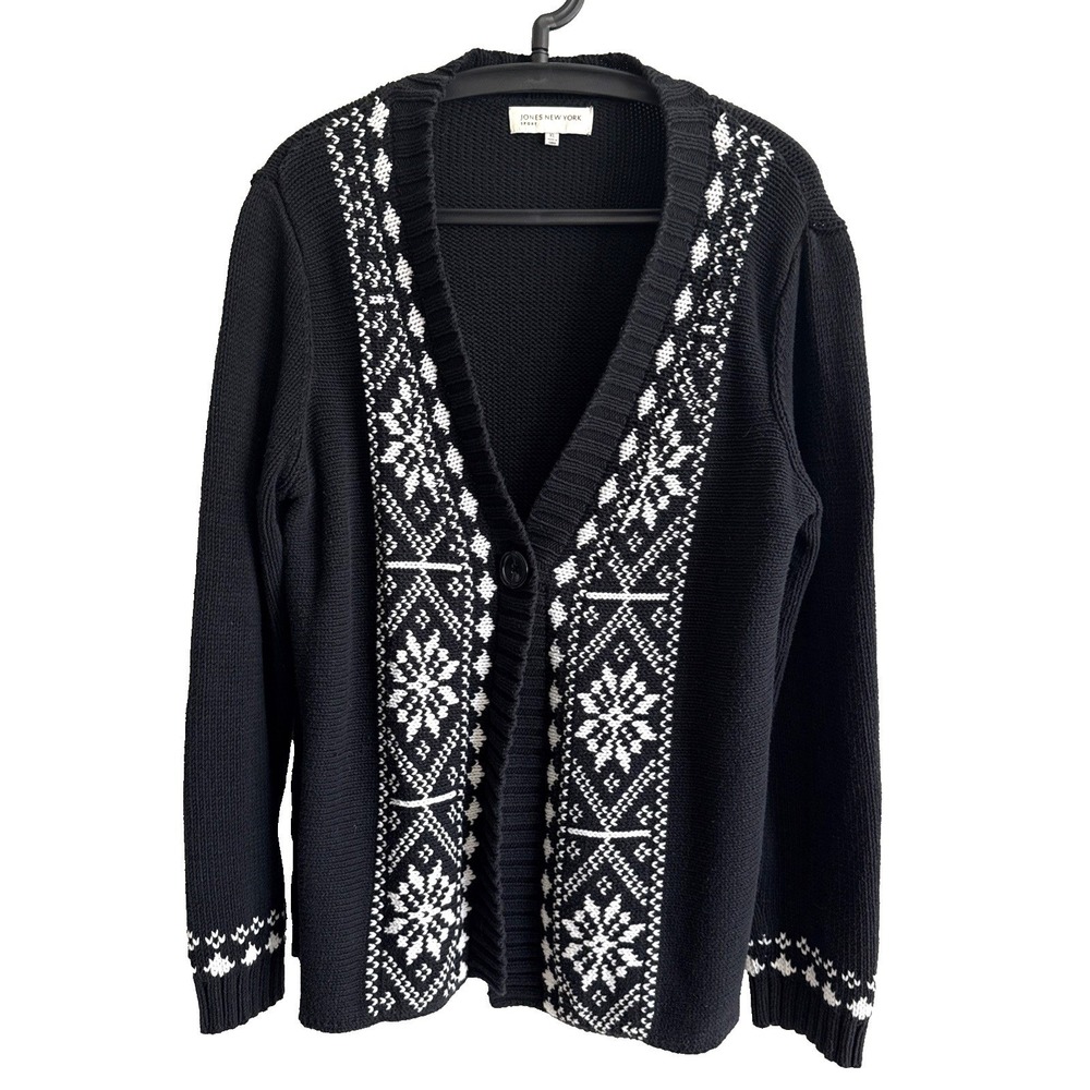 Jones New York Black Knit Button Cardigan XL Career Officecore Cottagecore Indie